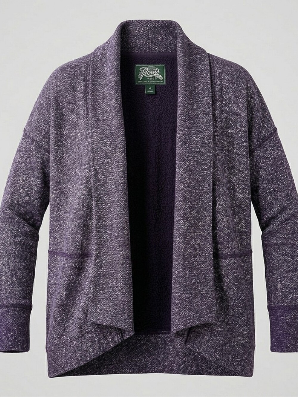 Roots Open Front Cozy Cotton Blend Marled Pattern Casual Purple Cardigan Size S